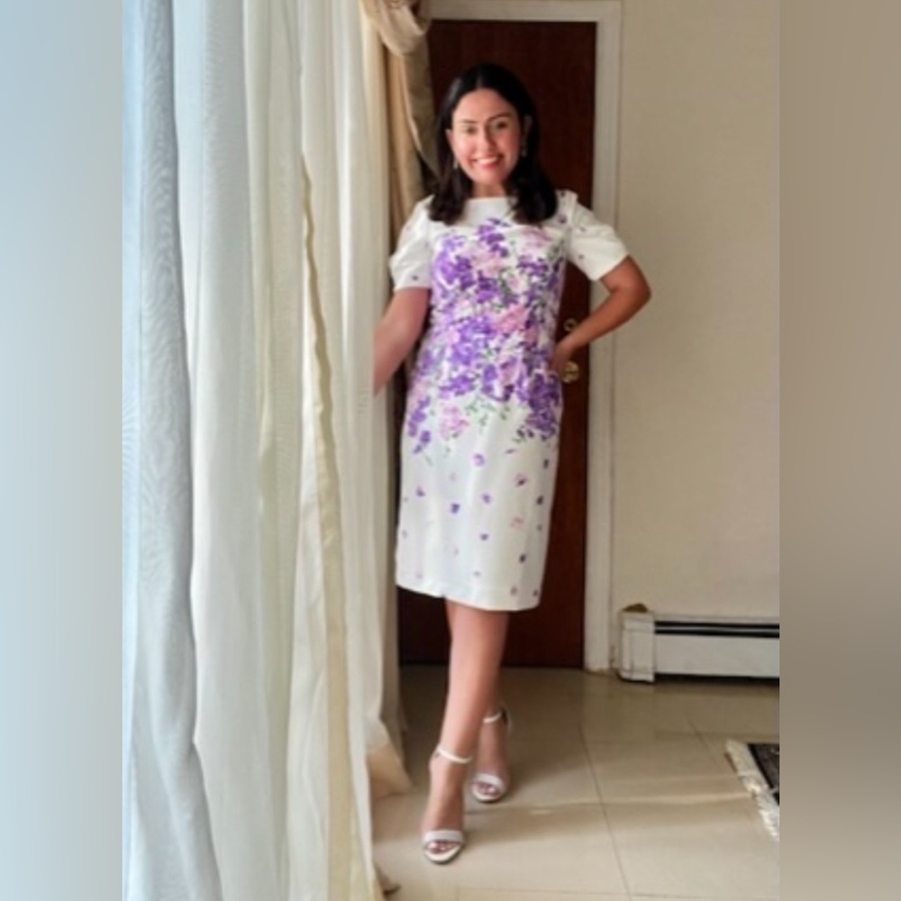 Adrianna Papell Floral Print Short Sleeve Sheath Dress